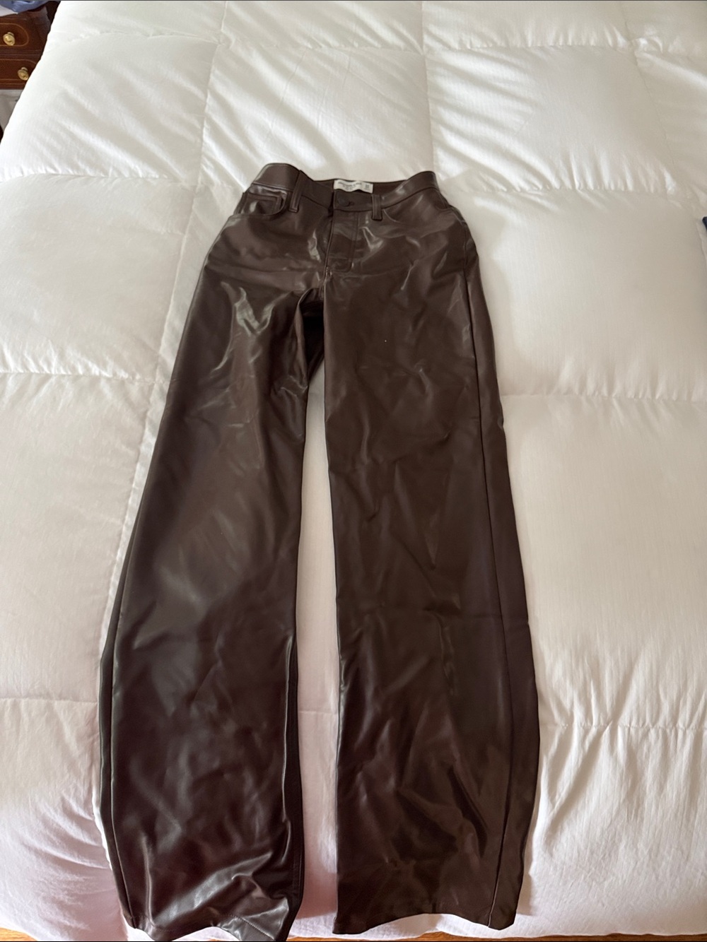 Abercrombie & Fitch Dark Brown Faux Leather Wide Leg Pants